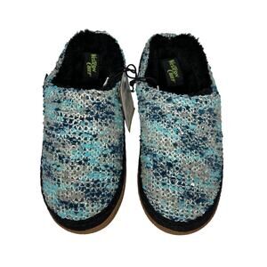 Western Chief Evelyn Women's Knit Slippers - Blue Grey Fuzzy Lining - Size 6 NWT